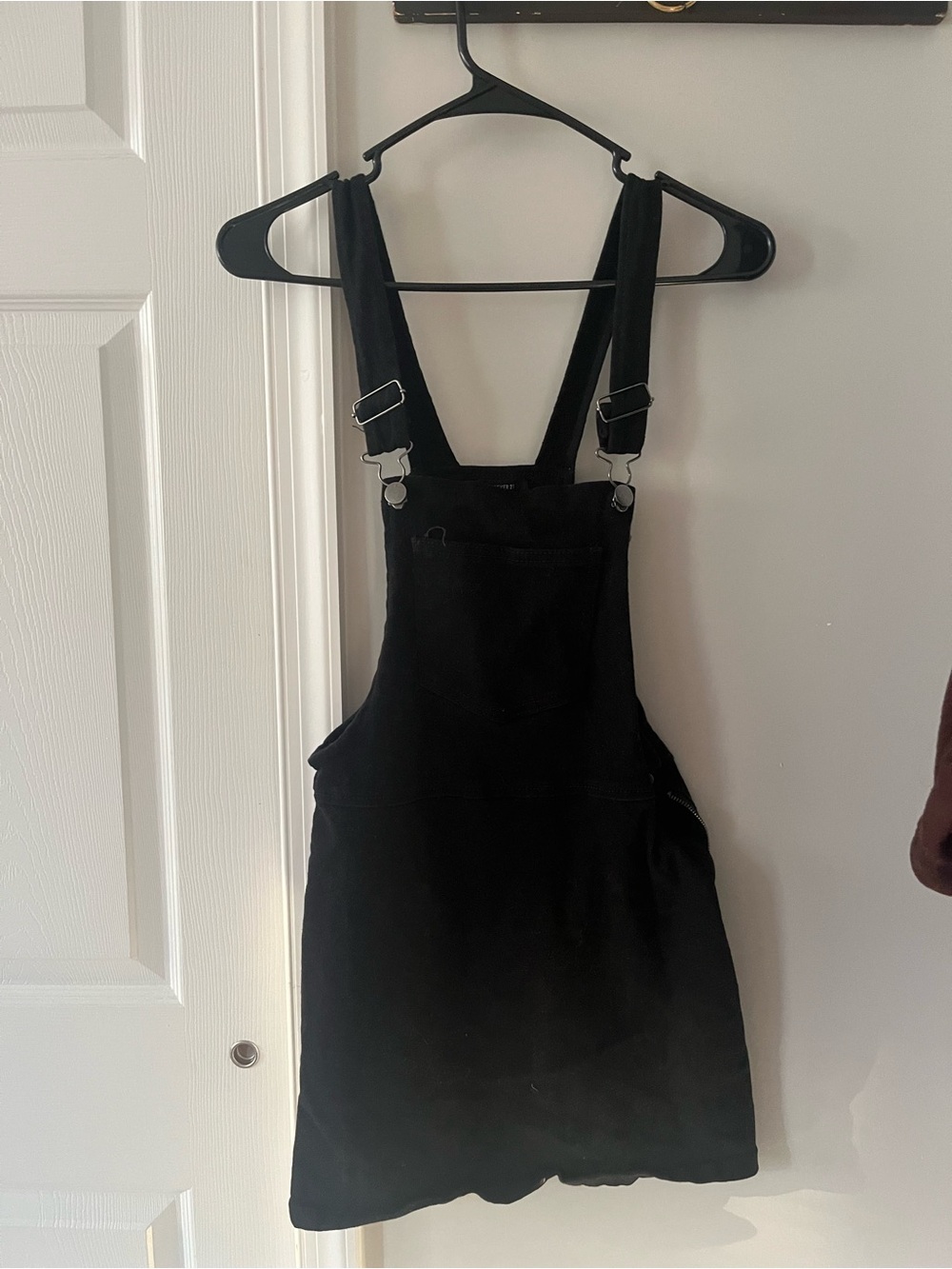 F21 black overall mini dress